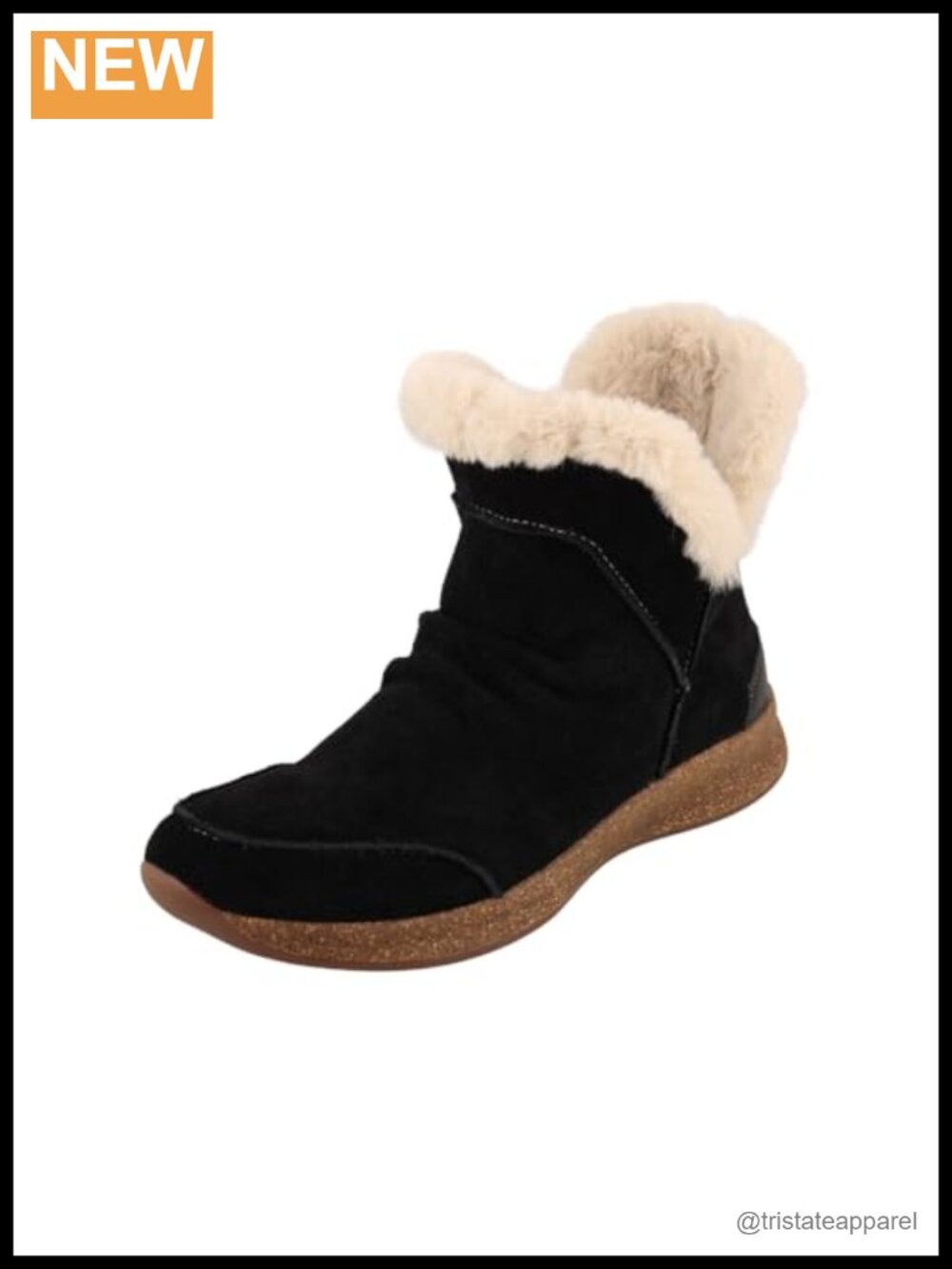 Water Resistant Suede Pull On Bootie with Faux Fur Lining and Removable Footbed
